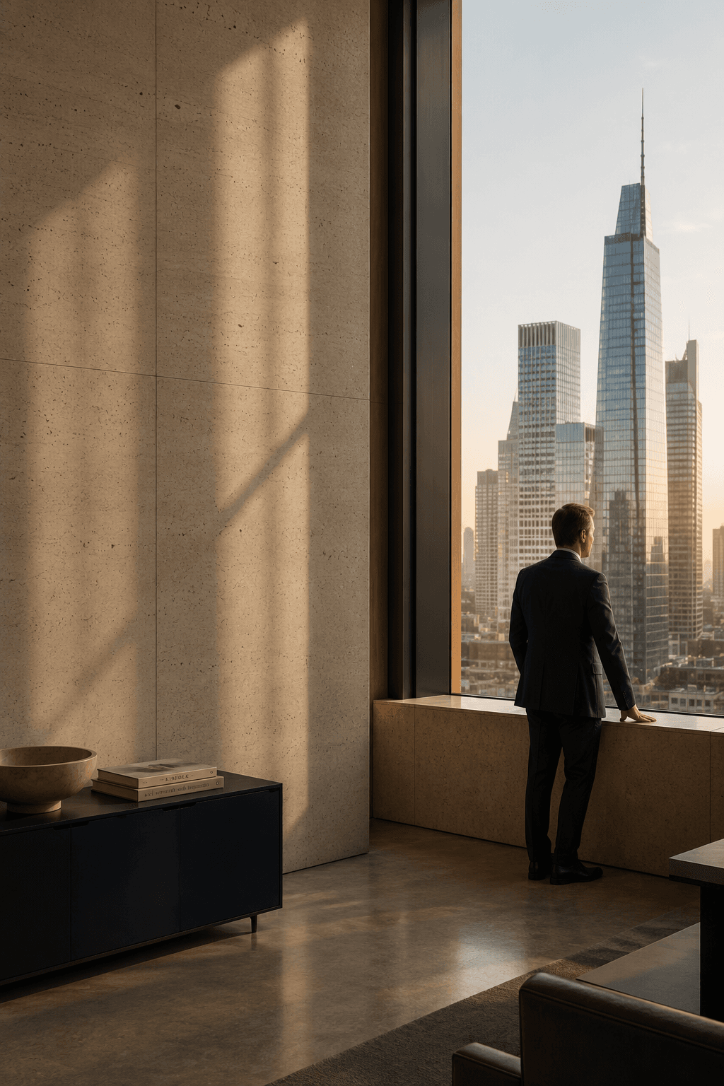 Minimal workspace with natural light — international business environment